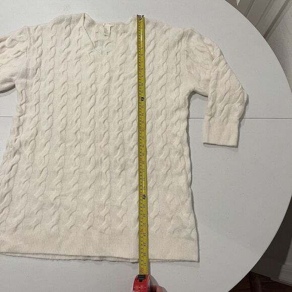 Oversized H&M Size Medium Chunky Ivory Rib Cable Knit Sweater Thick - Picture 4 of 7